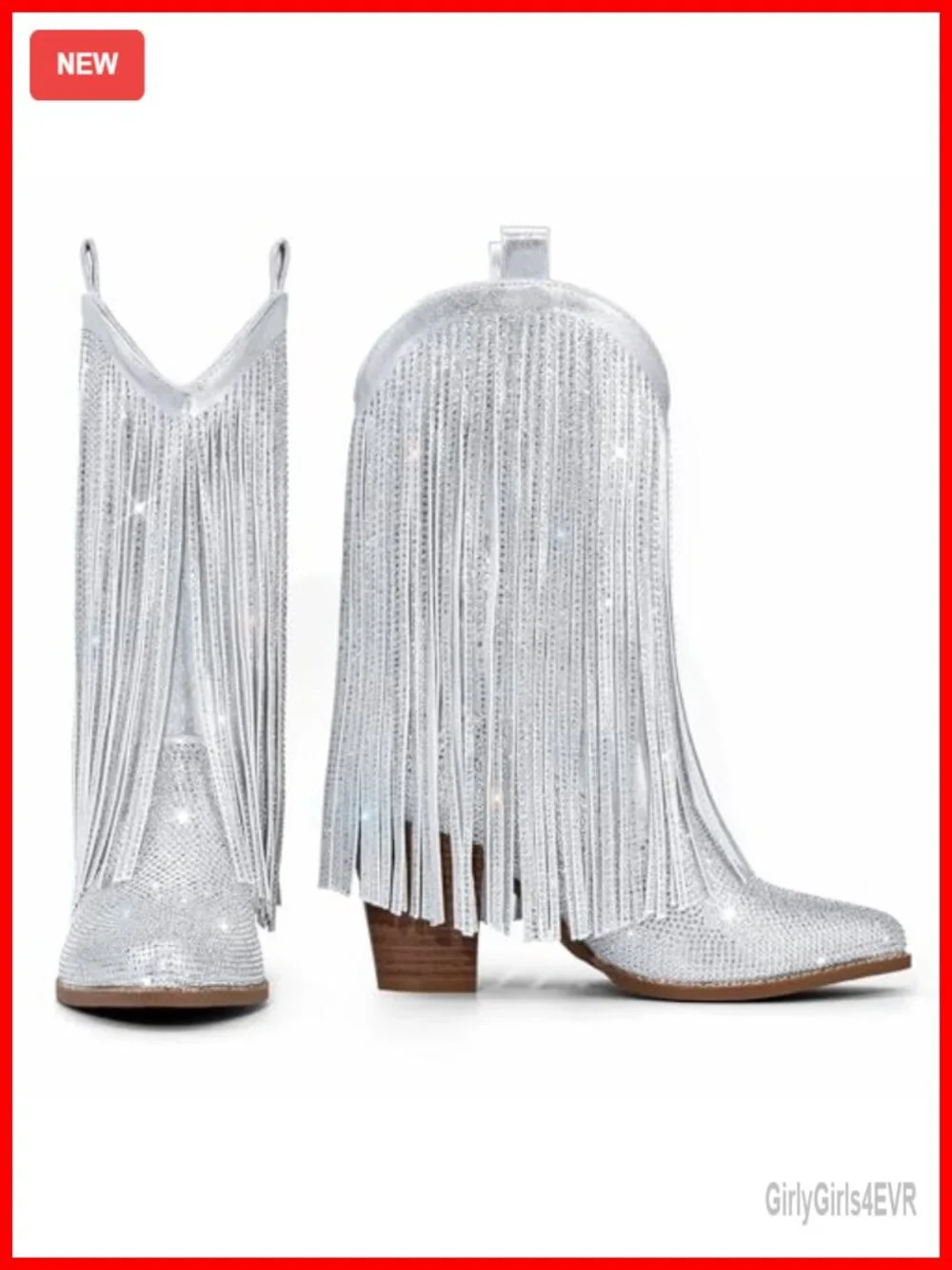 Rhinestone Cowgirl Boots Pointed Toe Fringe Western Boot